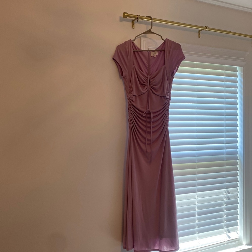 Cinq a Sept Janis midi dress in Lilac with ruched sides